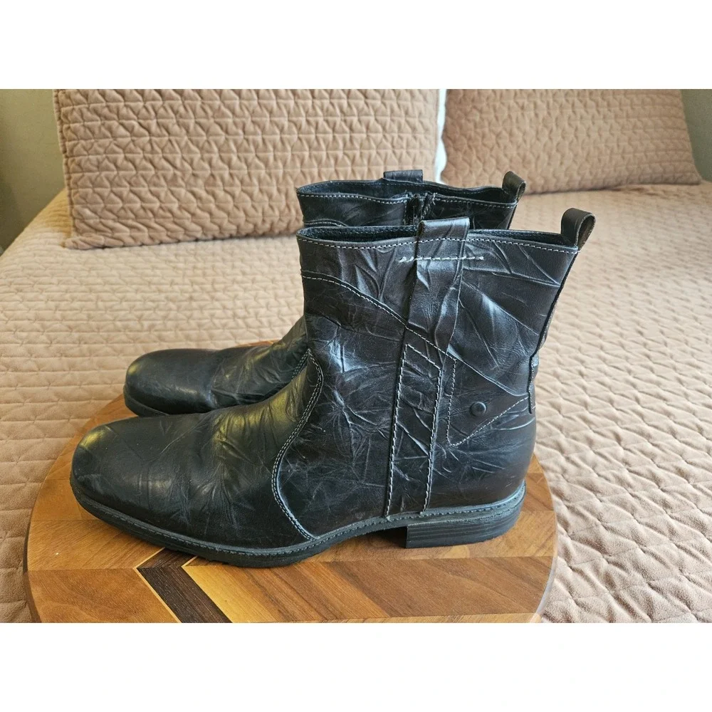 ALDO Men's Black Crinkled Leather Side Zip Dress Boots With Pull Tabs, Size 45